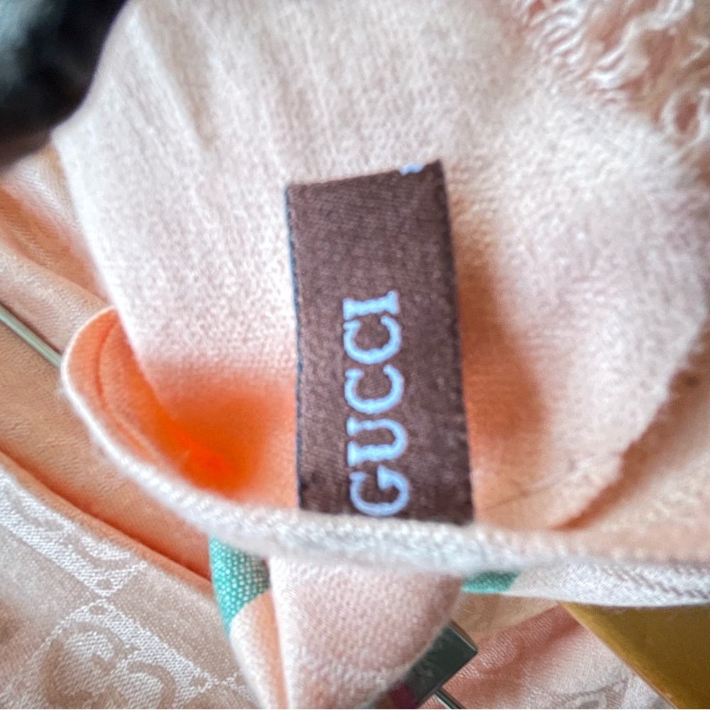 GUCCI shawl apricot classic gc stripe wool made In Italy - Picture 4 of 7
